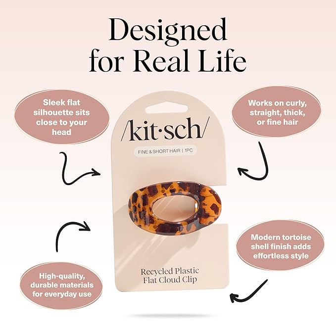 Kitsch Small Flat Claw Clips for Women - Stylish Flat Hair Clips, Strong Hold for Thick & Fine Hair | Non-Slip for Secure, Comfortable All-Day Wear -Tortoise Design