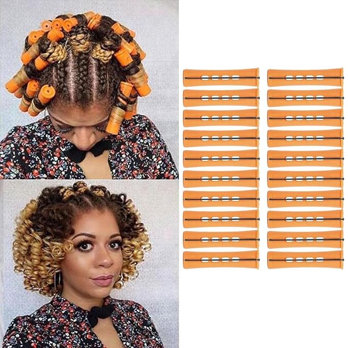 20Pcs Cold Wave Perm Rods Set for Women's Long & Short Natural Hair Plastic Orange Rollers for Curling and DIY Hairdressing