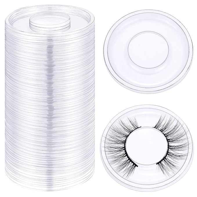 100 Pieces Round Eyelash Tray Holder Plastic Eye Lash Trays Lid for False Eyelash Storage Case Empty Holder Box Packaging Box Cosmetic Container (Transparent)
