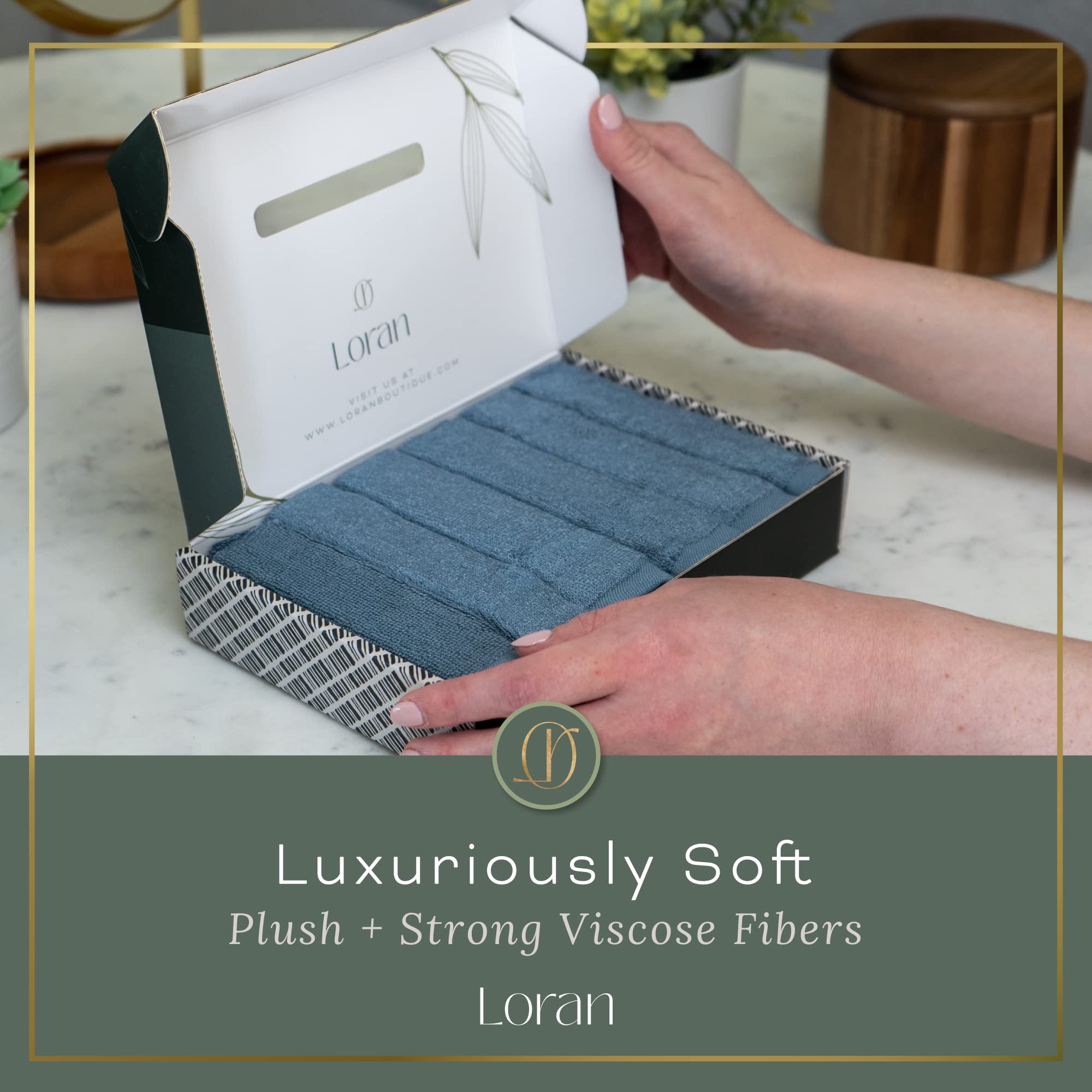 Loran Tidal Blue Facial Washcloths Set of 6 Soft Cloths 10” x 10” 100% Viscose Derived from Bamboo Spa-Like Feel Silky Face Cloth for Skin Cleansing