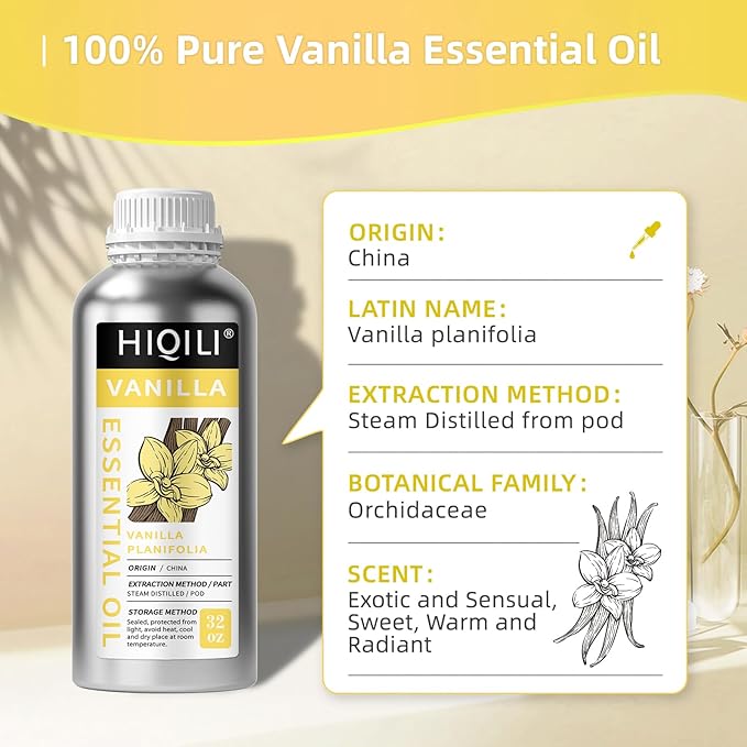 HIQILI Vanilla Essential Oil Bulk, Strong Scent for Candle Soap Making