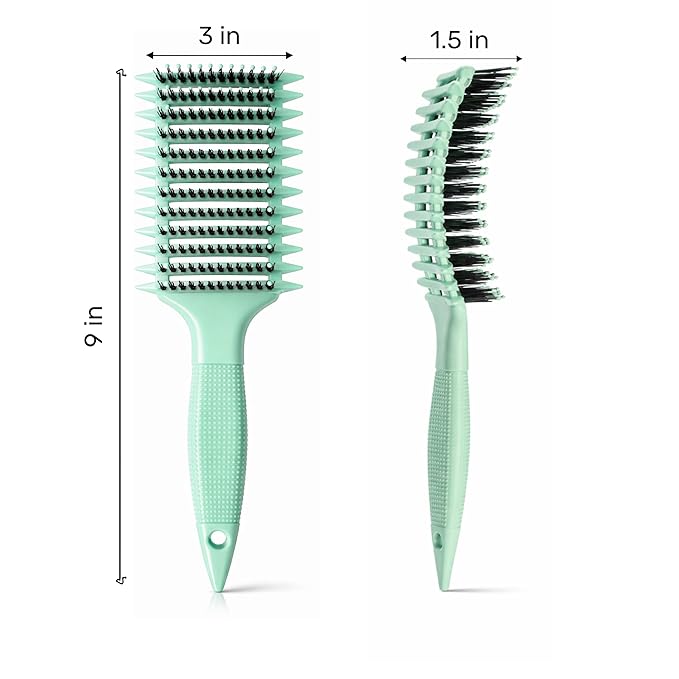 Curl Defining Brush with Hair Clips – Detangling Tool for Wet or Dry Styling, Ideal for Curly Hair, Women & Girls (Green)