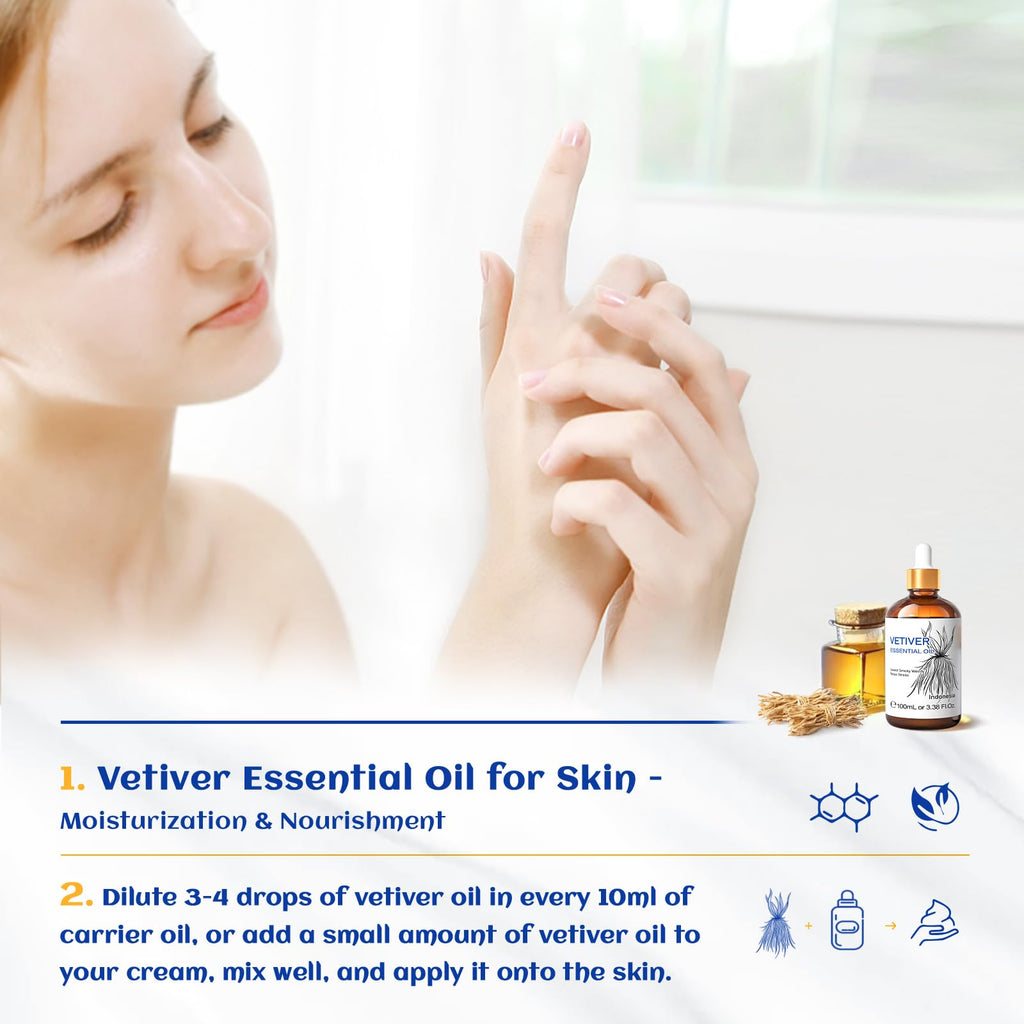HIQILI Vetiver Essential Oil for Skin, Perfume, Aromatherapy