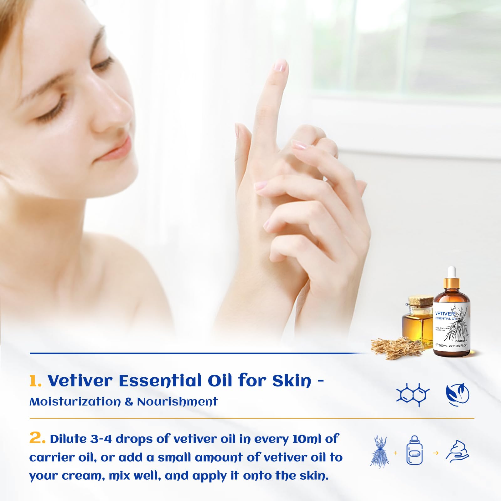 HIQILI Vetiver Essential Oil for Skin, Perfume, Aromatherapy