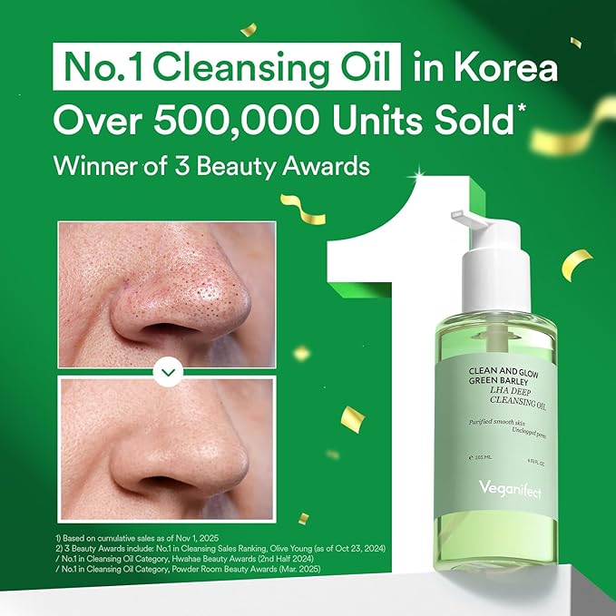 VEGANIFECT LHA Cleansing Oil, Pore Control, Blackhead Remover & Sebum Care, Gentle Melting Oil Cleanser for Face, Makeup Remover, Korean Skincare 205ml/6.93 fl oz