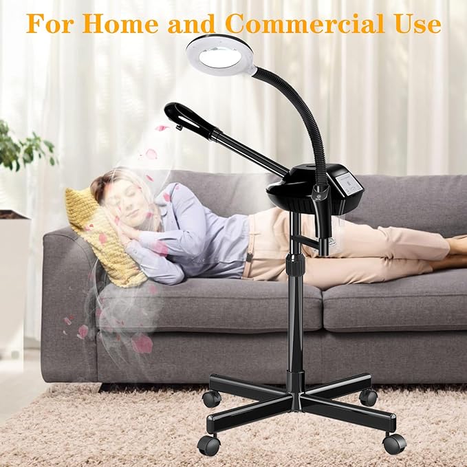 lailelaodi Professional Facial Steamer on Wheels,2 in 1 Face Steamer with 5X Magnifying Lamp and Ozone Function for Home and Beauty Spa Use