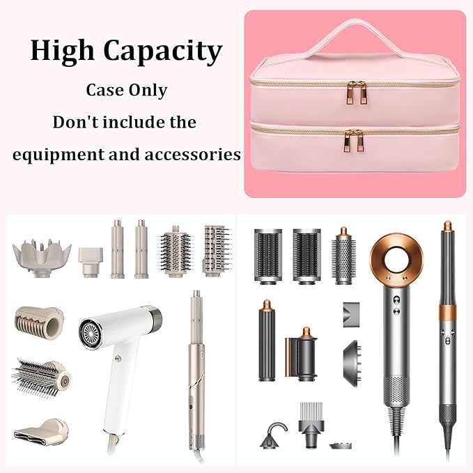 Sambois Travel Carrying Case for Shark Flex Style, Double Layer Storage Case for Shark SpeedStyle Hair Dryer Attachments, Waterproof PU Leather Organizer Bag for Shark Flexstyle Airwrap Styler (Pink)