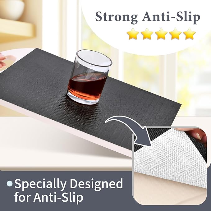 Shelf Liners for Kitchen Cabinets 17in x 30FT, Non Adhesive Drawer Liner Pure Black Thickened Shelf Liner Non-Slip Easy to Clean for Tool Box Refrigerator with Knife and Tape Measure