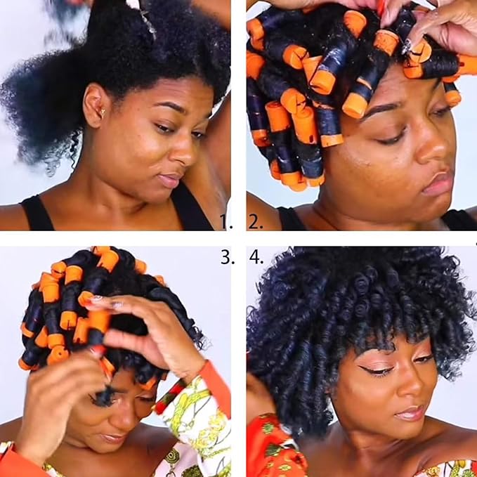 meigick 40 Pieces Orange Plastic Perm Rods for Natural Hair Heatless Hair Rollers for Women Hair Roller Curler Styling Tool