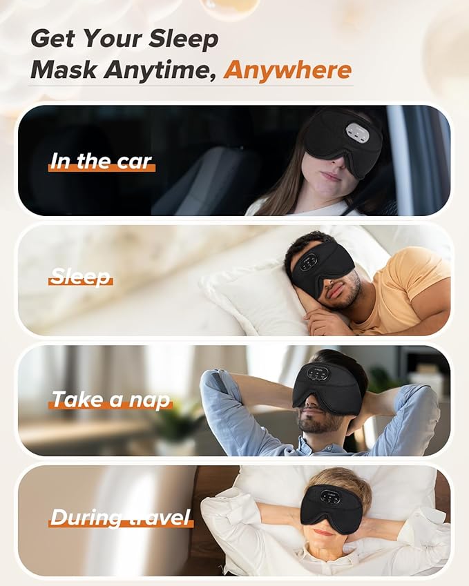 Sleep Mask with Bluetooth Headphones for Side Sleepers, Cool Gifts for Men Women