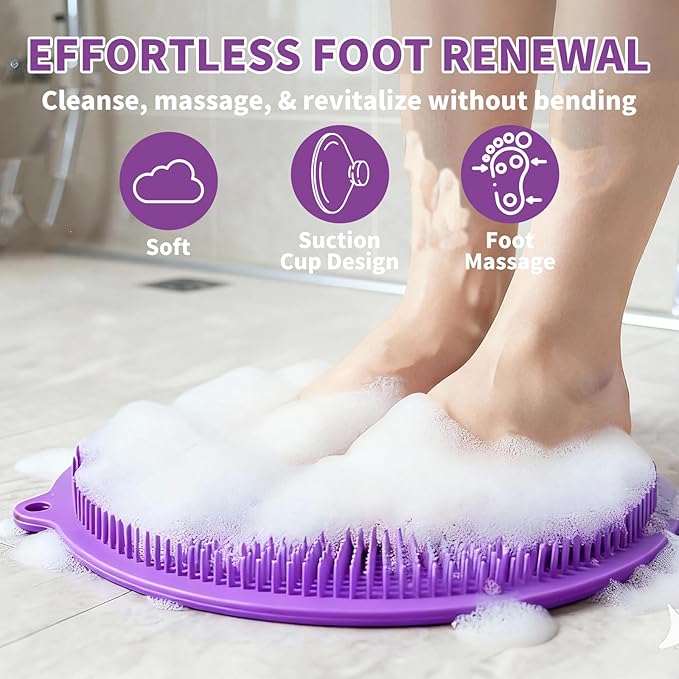2 Pack Shower Foot Scrubber & Shower Back Scrubber Wall Mounted with Delicate Brush,Gentle Exfoliation Non-Slip Foot Scrubber Mat (Gray and Purple)