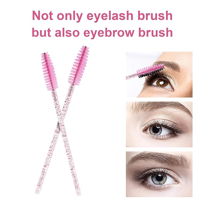 CHEFBEE 100PCS Disposable Eyelash Brush, Mascara Wands Makeup Brushes Applicators Kits for Eyelash Extensions and Eyebrow with Container (Light Pink)