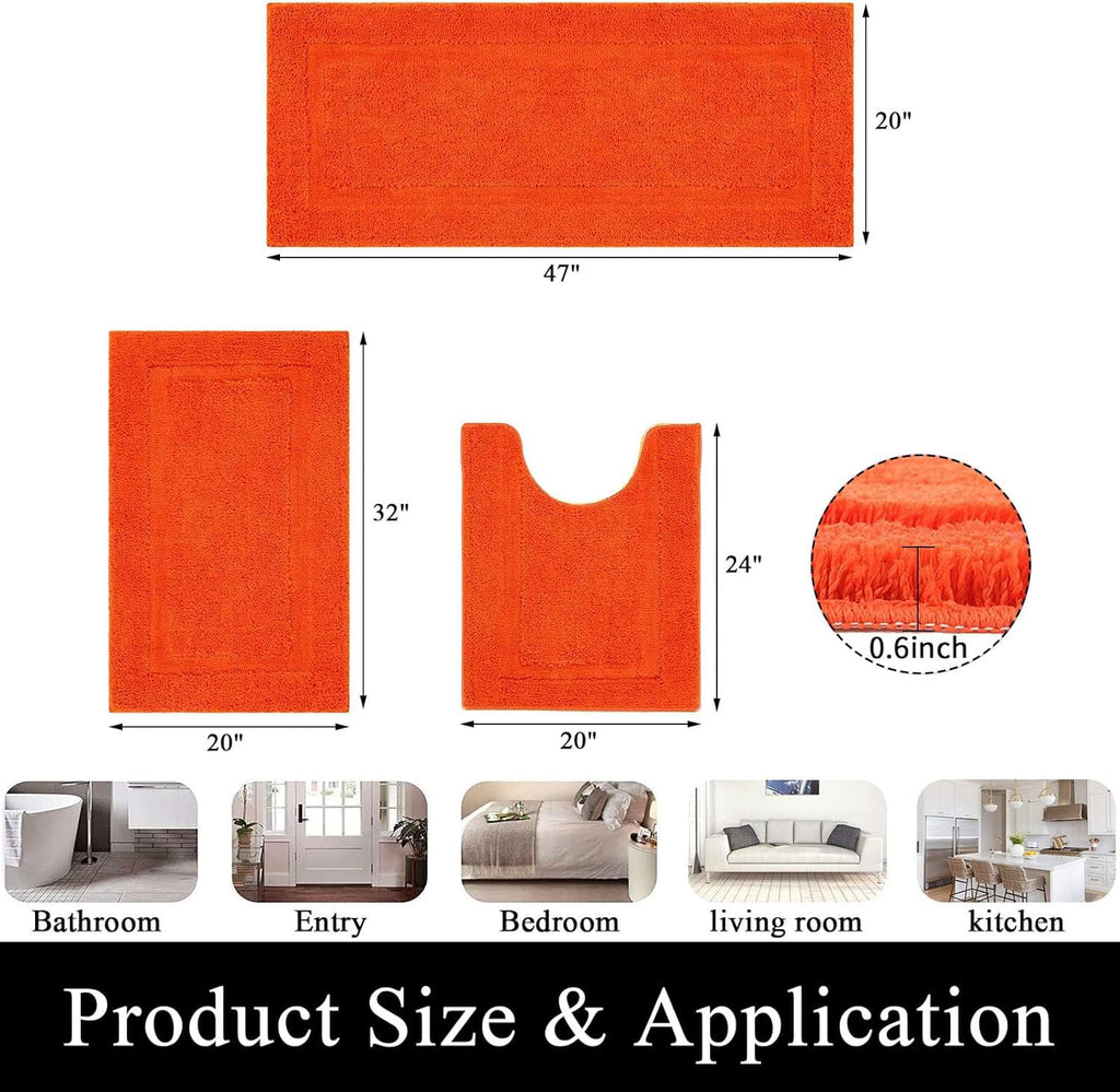 SHACOS Orange Bathroom Rugs Sets 3 Piece Bath Mat U Shaped Toilet Rug