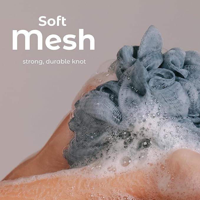 MainBasics Shower Loofah Sponge Pouf, Set of 3, Airy Blossom