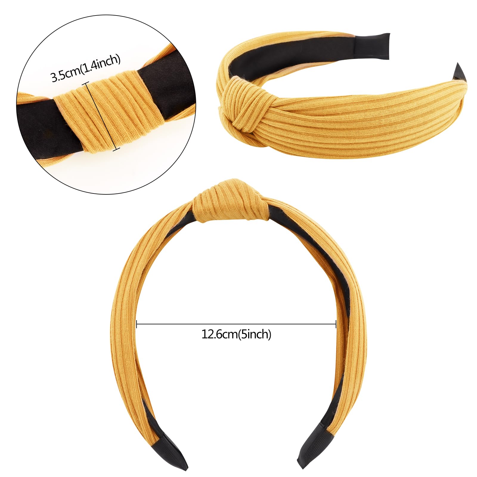 VELSCRUN Headbands for Women 7 Pcs Different Yellow Fashion Knotted Solid Head Bands Pearl Headband Non Slip Hair Band for Womens Gilrs Thin Thick Short Hair Face Wash Hair Accessories