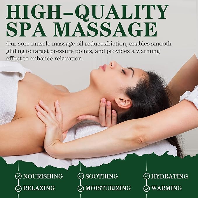 Pjordo Sore Muscle Massage Oil for Massage Therapy, 8 FL OZ Natural Body Massage Oil with Lavender Oil, Arnica & Chamomile Extract, Soothes Muscle and Joint for Professional & Home Use