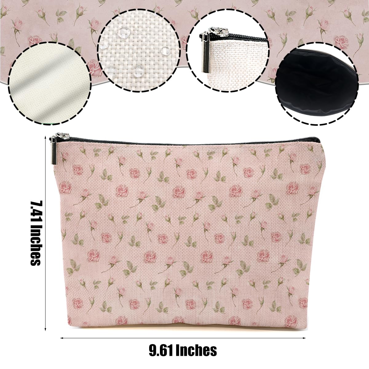 4pcs Pink Vintage Roses Floral Makeup Bag, Rose Gifts for Women Girl Sister