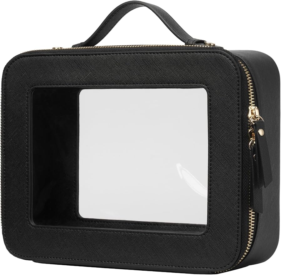 Popvibe Clear Makeup Case Black Traveling Toiletry Bag Travel Large Big Clear Cosmetic Bag Mahjong Tile Bag with Zipper Women