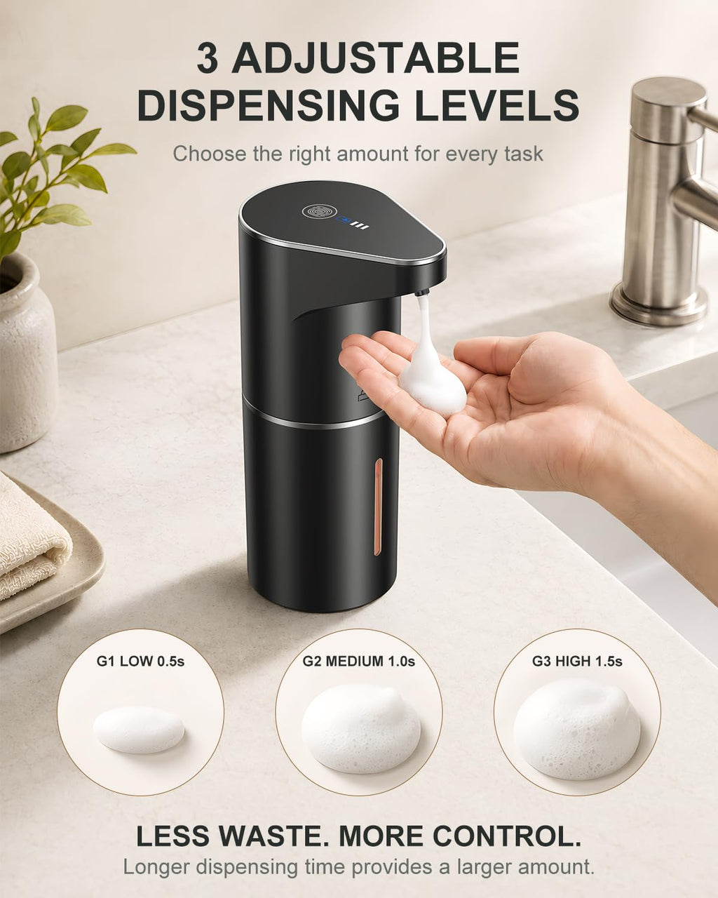Fantictas Automatic Foaming Soap Dispenser Touchless, 3-Level Adjustable