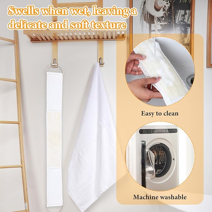 LXUEJIE Natural Loofah Back Scrubber, Exfoliating Body Scrubber, Loofah Exfoliating Bath Strap Shower Loofah Back Sponge to Clean Body Deeply for Women and Men