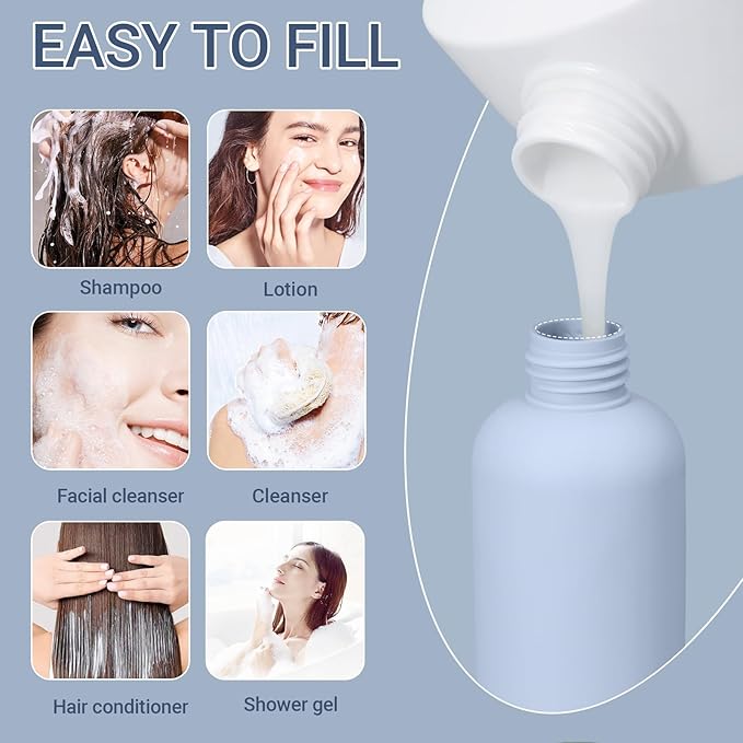 UMETASS 6.8oz Travel Bottles for Toiletries, Empty Plastic Squeeze Bottles with Flip Cap, Lotion Container for Toiletries Travel Size Shampoo and Conditioner (3 pack, bule)