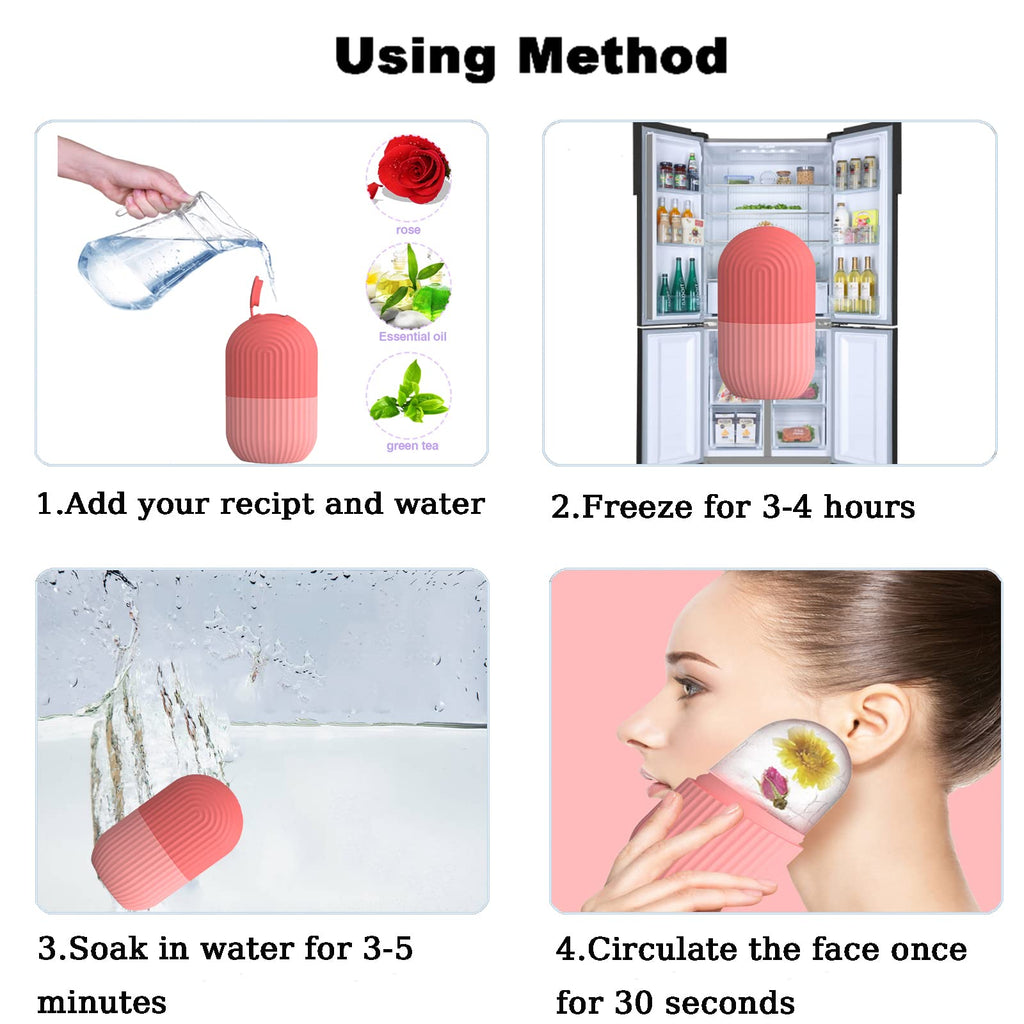 Joyeee Ice Face Roller, Reusable Silicone Mold Face Massage Eye Facial Beauty Skin Care Tools Apply Ice for Shrink Pores Anti Wrinkle Reduce Puffiness Improve Skin Elasticity, Striped, Pink
