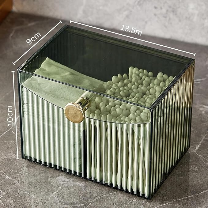 WIWIUXY 2-Grid Cotton Swab Ball Qtip Holder Dispenser with Lid,Container Dispenser Box for Bathroom Home Storage Organization,Vanity Organizers and Storage