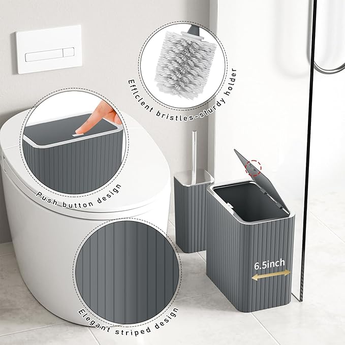 InnJoey Bathroom Accessory Set - Bathroom Set, 27PC Bathroom Accessories Set, Grey Bathroom Sets with Shower Curtain and Rugs, Mini Trash Can, Toilet Brush, Trash Can & Soap Dispenser