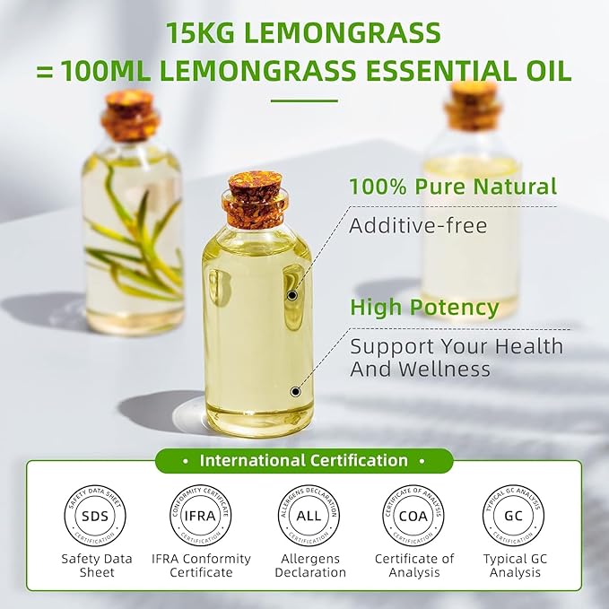 HIQILI Lemongrass Essential Oil for DIY Spray, Body Oil, Soap