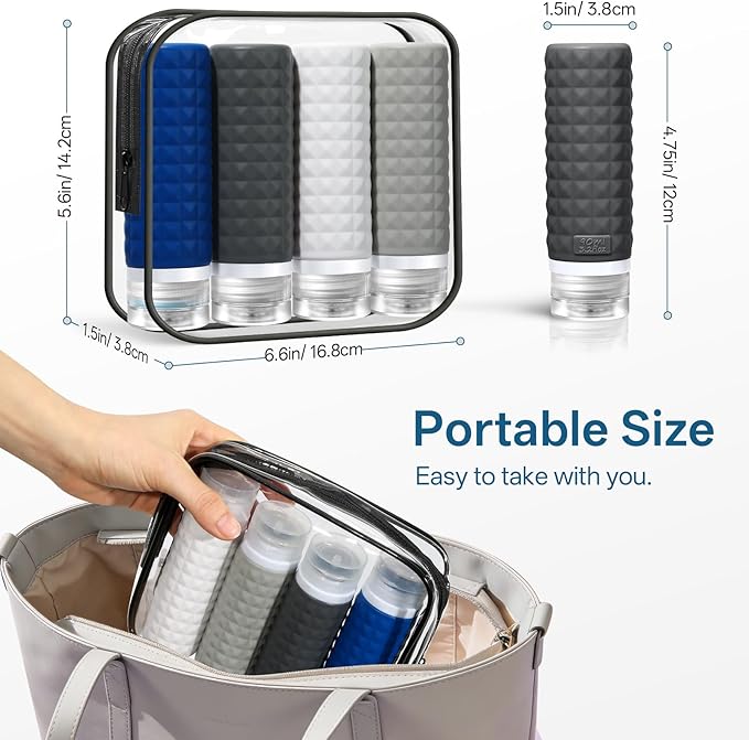 Firstfooby Travel Bottles for Toiletries, TSA Approved Travel Size Containers, Leak Proof Silicone Shampoo Bottles, Small Toiletry Containers with Clear Bag for Shampoo Conditioner Lotion