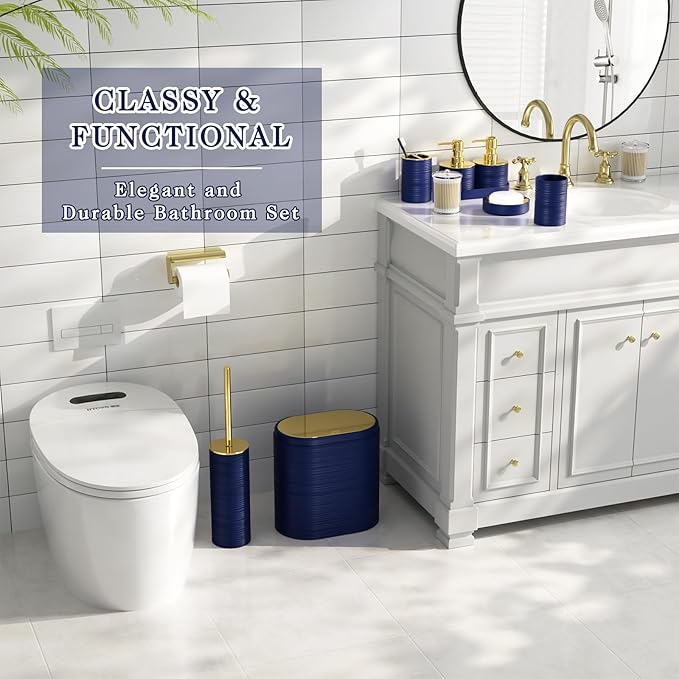 InnJoey Bathroom Set - Bathroom Sets with Shower Curtain and Rugs, 25PC Bathroom Accessory Set, Blue Bathroom Accessories Set with Trash Can, Soap Dispensers