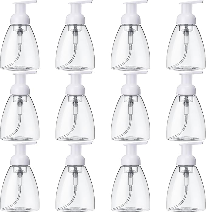 Eboot 12 Pcs 12 oz Foaming Soap Dispenser Foaming Pump Bottle Travel Hand Soap Pump Foam Dispenser Bottle Plastic Press Bottles Empty Refillable Plastic Container for Liquid Shampoo