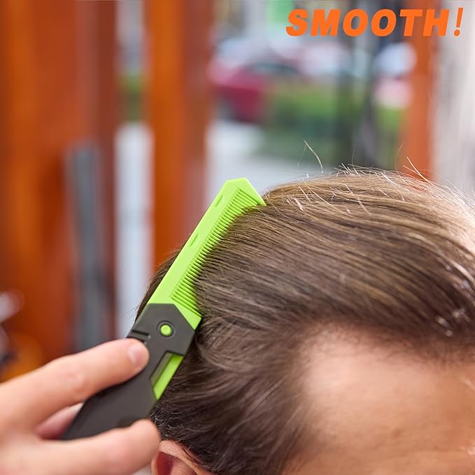 Protable Folding 2 in 1 Hair Comb Dence Tooth Comb Wide Tooth Comb Sparse Styling Pocket for Combing Straight hair Curly Hair Beards Mustaches for Men Barber Hairdresser (Green)