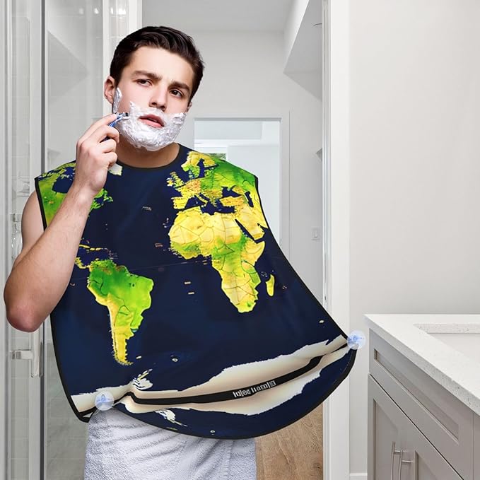 NOUZU World Map Print Beard Bib Apron For Men, Beard Hair Catcher For Men Shaving Trimming,Beard Cape Cloth