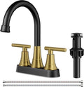 FORIOUS Black and Gold Bathroom Faucets, 4 Inch Centerset Bathroom Sink Faucet 2 or 3 Hole with Pop up Drain and cUPC Hose, Two Handles Control, 360° spout for Restroom,Vanity, RV