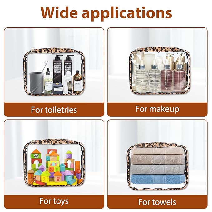Clear Makeup Bags with Zipper, TSA Approved Travel Toiletry Bag, 3-Pack (Large, Medium & Small) Clear Cosmetic Bag, Waterproof Make Up Bag for Women, Car Bag Organizer & Car Organization Essentials