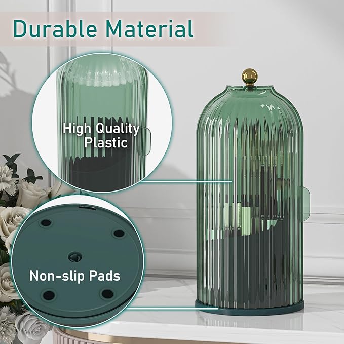 GAXmi Makeup Brush Holder with Lid Rotating Cosmetic Organizer, All Green
