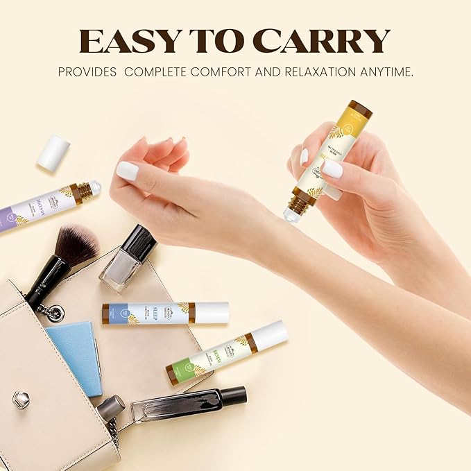 Essential Oils Roll On Set,Gifts for Women & Men (Calm, Relax, Breathe, Focus on, Sleep, Renew), Natural Aromatherapy Oil Blend Kit with Roller Ball for Massage, Body Skin Care, Relaxation Gift