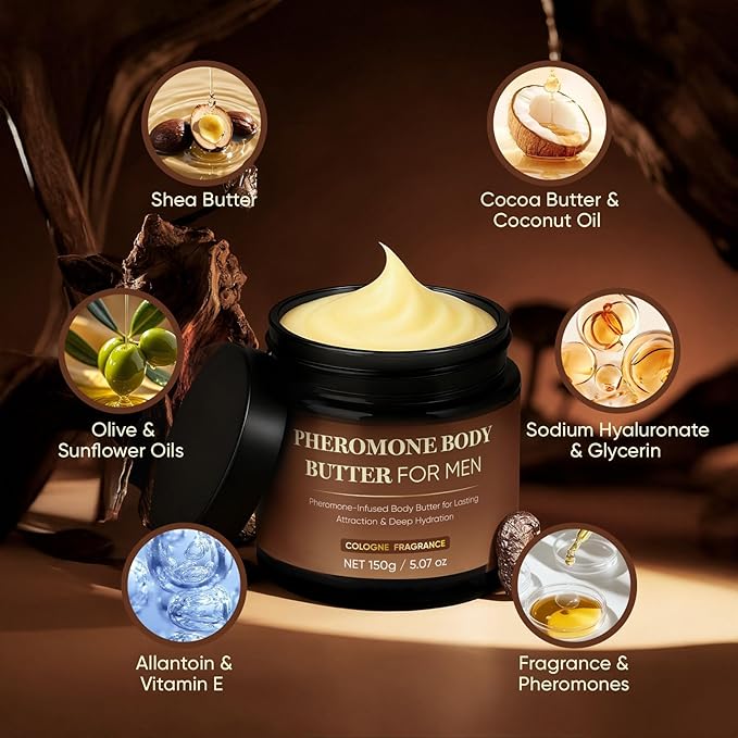 Derperzi Pheromone Body Butter for Men, Cologne Body Skin Cream with Shea Butter, Cocoa Butter & Coconut Oil, Long-Lasting Fragrance, Deep Hydration, Non-Greasy, Alcohol-Free, Vegan (1)