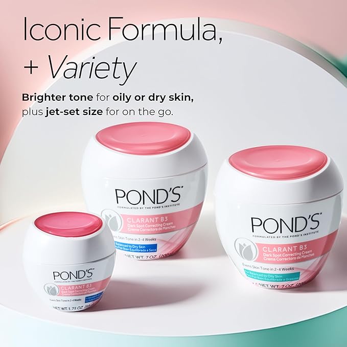POND'S Clarant B3 Dark Spot Correcting Cream – Daily Moisturizer for Dry Skin – Moisturizing Face Cream with Vitamins B3 & C-– Dermatologist Tested,7 oz,(Pack of 4)