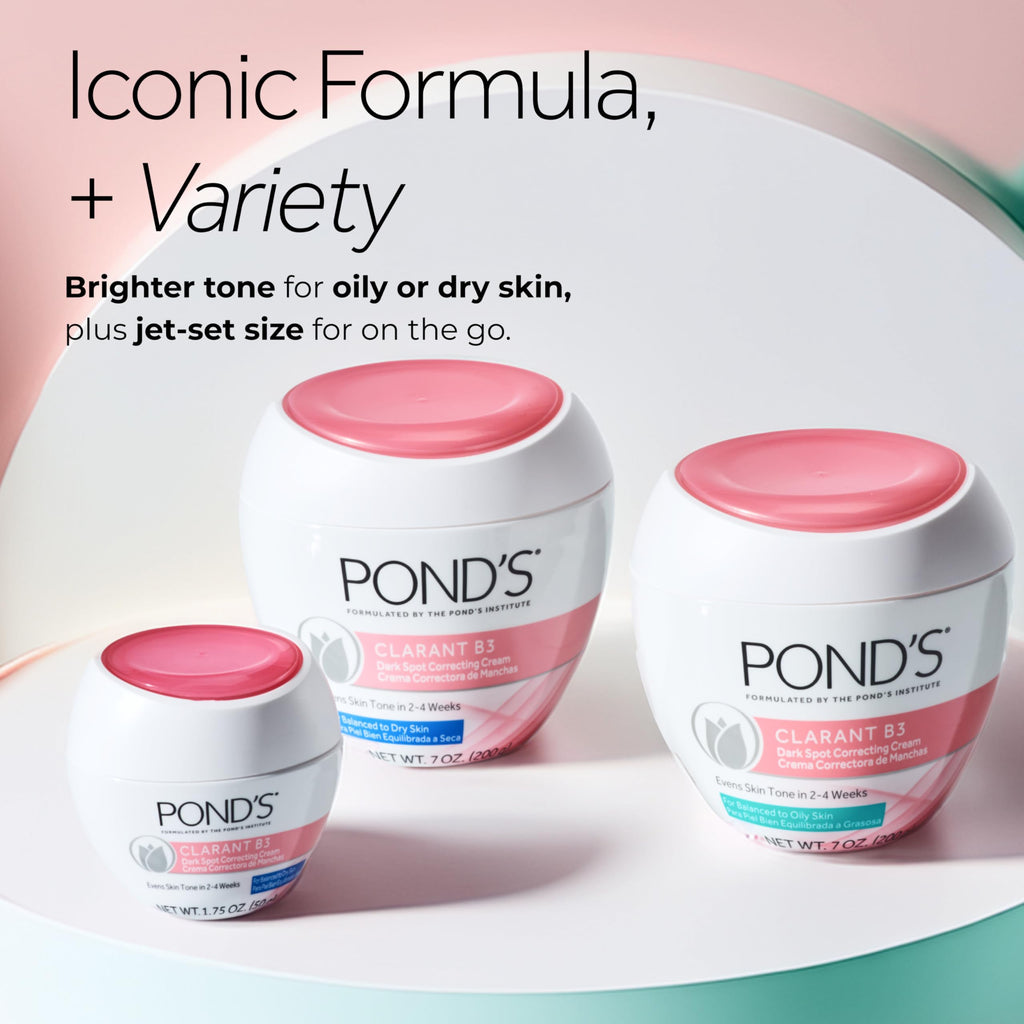POND’S Clarant B3 Dark Spot Correcting Cream – Daily Moisturizer for Dry Skin – Moisturizing Face Cream with Vitamins B3 & C – Dermatologist Tested, 7 oz, 2 Pack