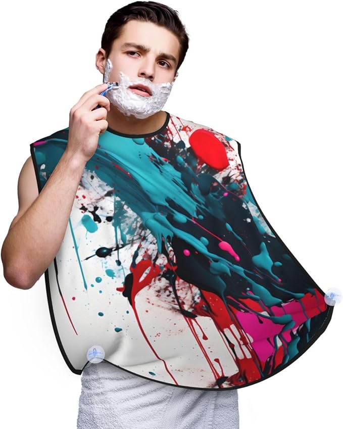 NOUZU Abstract Paint Splashes Print Beard Bib Apron For Men, Beard Hair Catcher For Men Shaving Trimming,Beard Cape Cloth