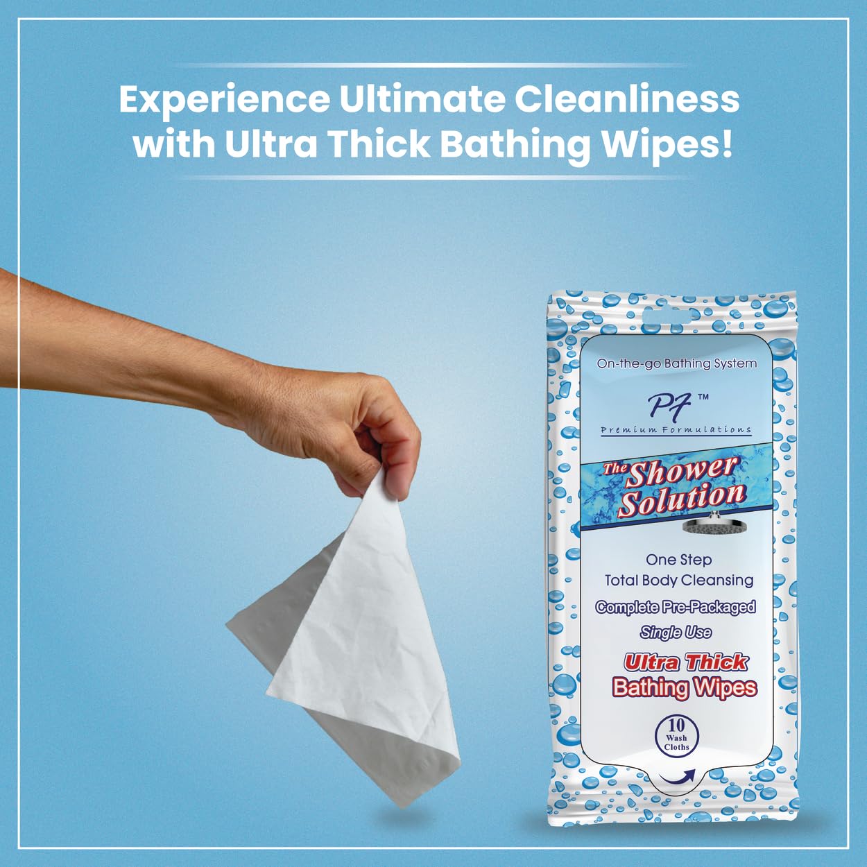 Premium Formulations Shower Solutions - Adult Bathing Wipes, Extra Large and Extra Thick (40 wipes (4 Pack))