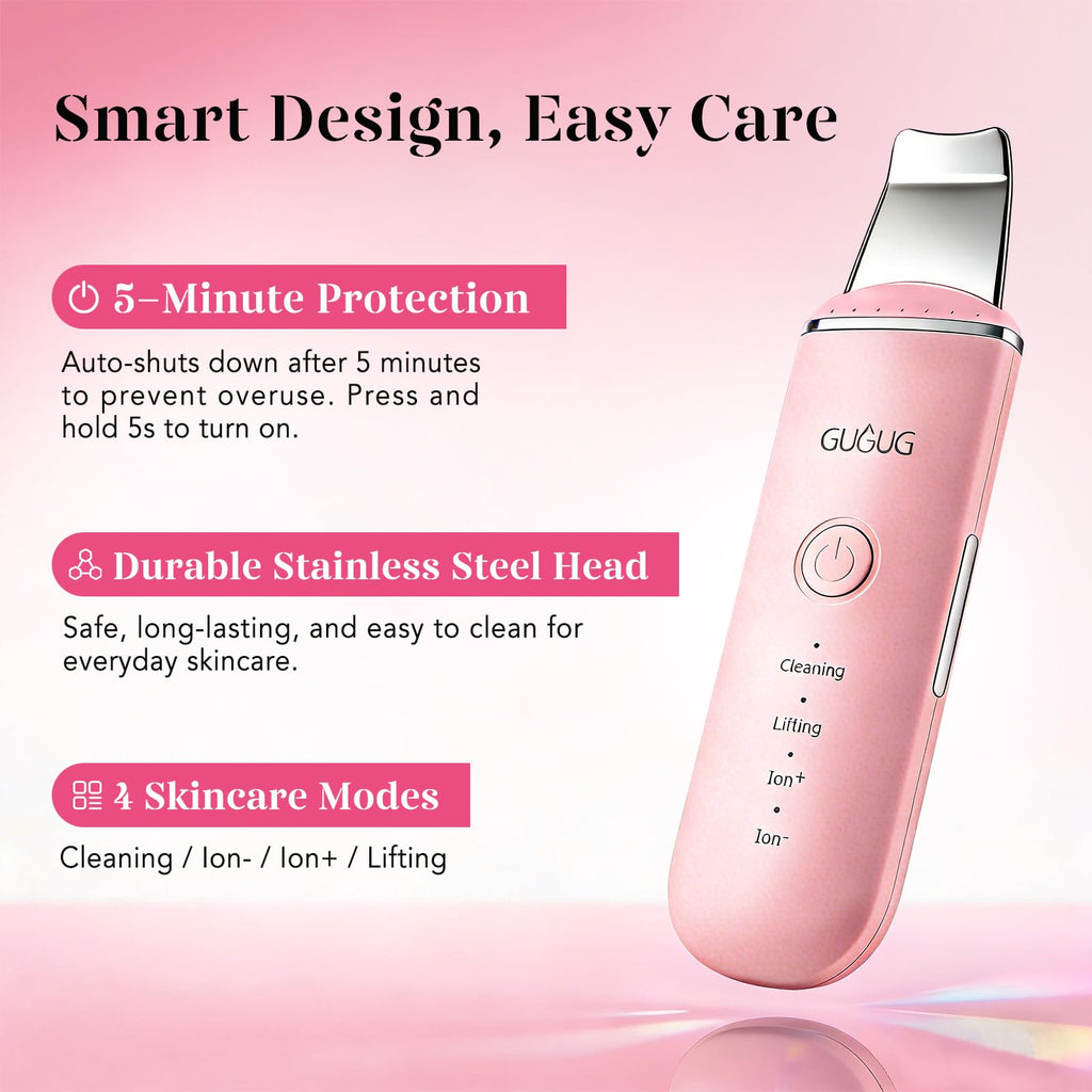 GUGUG Skin Scrubber Spatula Pore Cleaner Blackhead Remover, 4 Modes, Pink