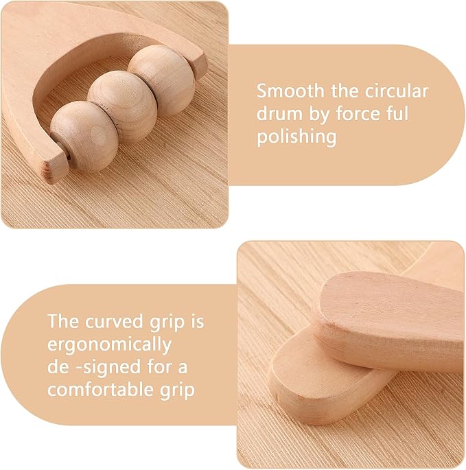 Abeillo 3Pcs Wooden Hand Massage Roller, Muscle Roller Stick, Manual Wood Therapy Massage Tools Massager Roller, for Relaxes Thigh, Leg, Hands Full Body Muscle Men Women