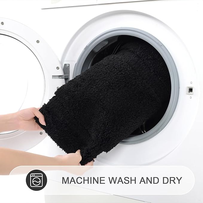 SHACOS Black Bathroom Rugs Sets 3 Piece Bath Mat U Shaped Toilet Rug