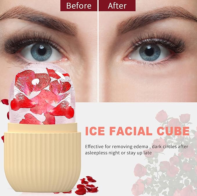 Joyeee Ice Face Roller, Reusable Silicone Mold Face Massage Eye Facial Beauty Skin Care Tools Apply Ice for Shrink Pores Anti Wrinkle Reduce Puffiness Improve Skin Elasticity, Striped, Yellow