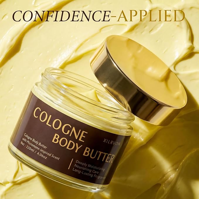 Men’s Cologne Body Butter – Shea Butter Moisturizer with Long-Lasting Masculine Scent – Fresh Woody Grooming Cream – Bergamot, Amberwood & Musk – 4.06oz