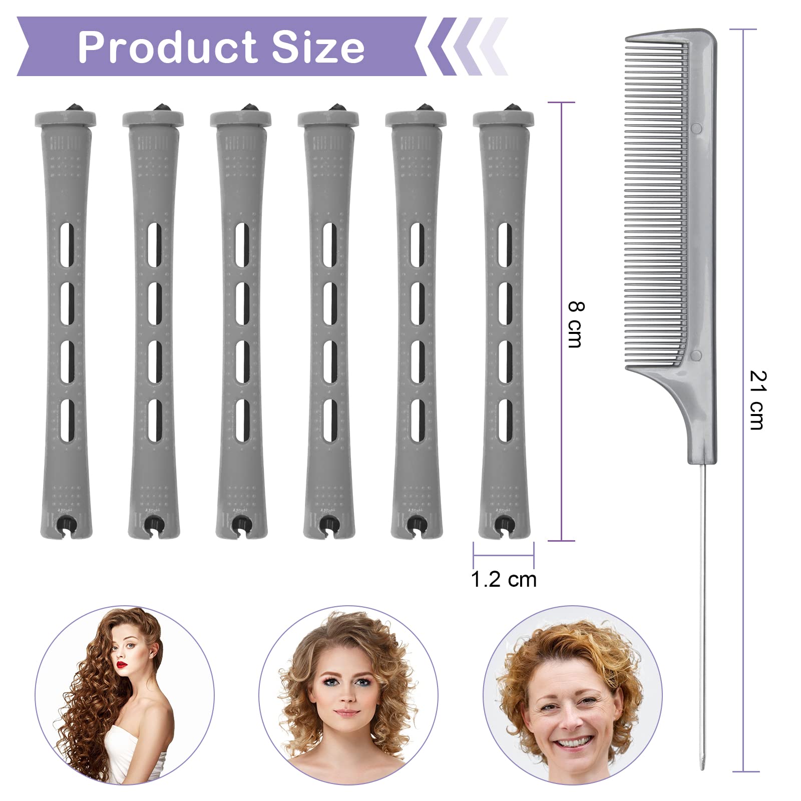 Coolrunner 60PCS Hair Perm Rods Set, Plastic Curler Perm Rods with Steel Pintail Comb, DIY Hair Curler Styling Tools for Hairdressing Hair (0.9cm, Blue, Gray)