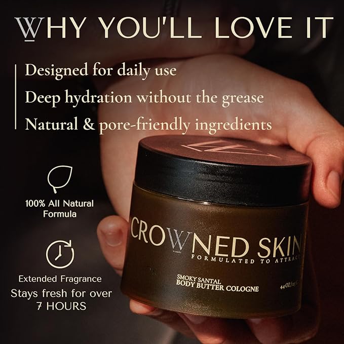 Crowned Skin Prince Body Butter Cologne for Men | Oceanic & Woody | As Seen On Shark Tank | Scented with White Musk & Bergamot | Infused with Natural Shea & Mango Butters | All-Day Fragrance | 4.4oz